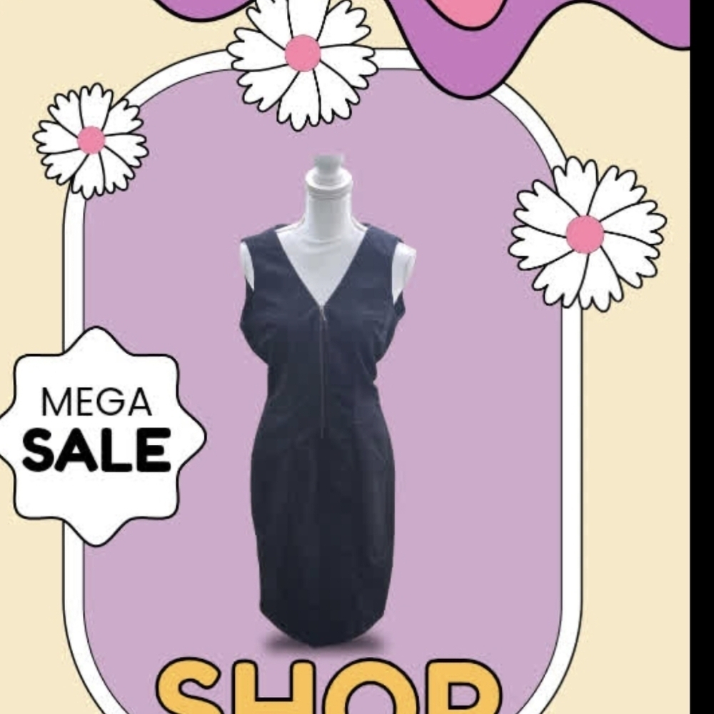 Zara Elegant Black Deep V-Neck Ziper Front Midi Dress